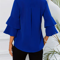 Ruffle Sleeve Blouse With Round Neckline For Women Rebooters Womens Shirts