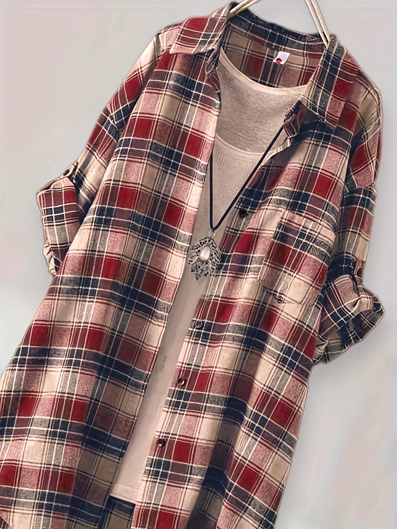 Plaid Button-Up Longline Shirt For Women - Cozy Style - Rebooters