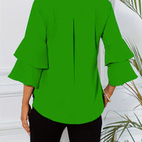 Ruffle Sleeve Blouse With Round Neckline For Women Rebooters Womens Shirts