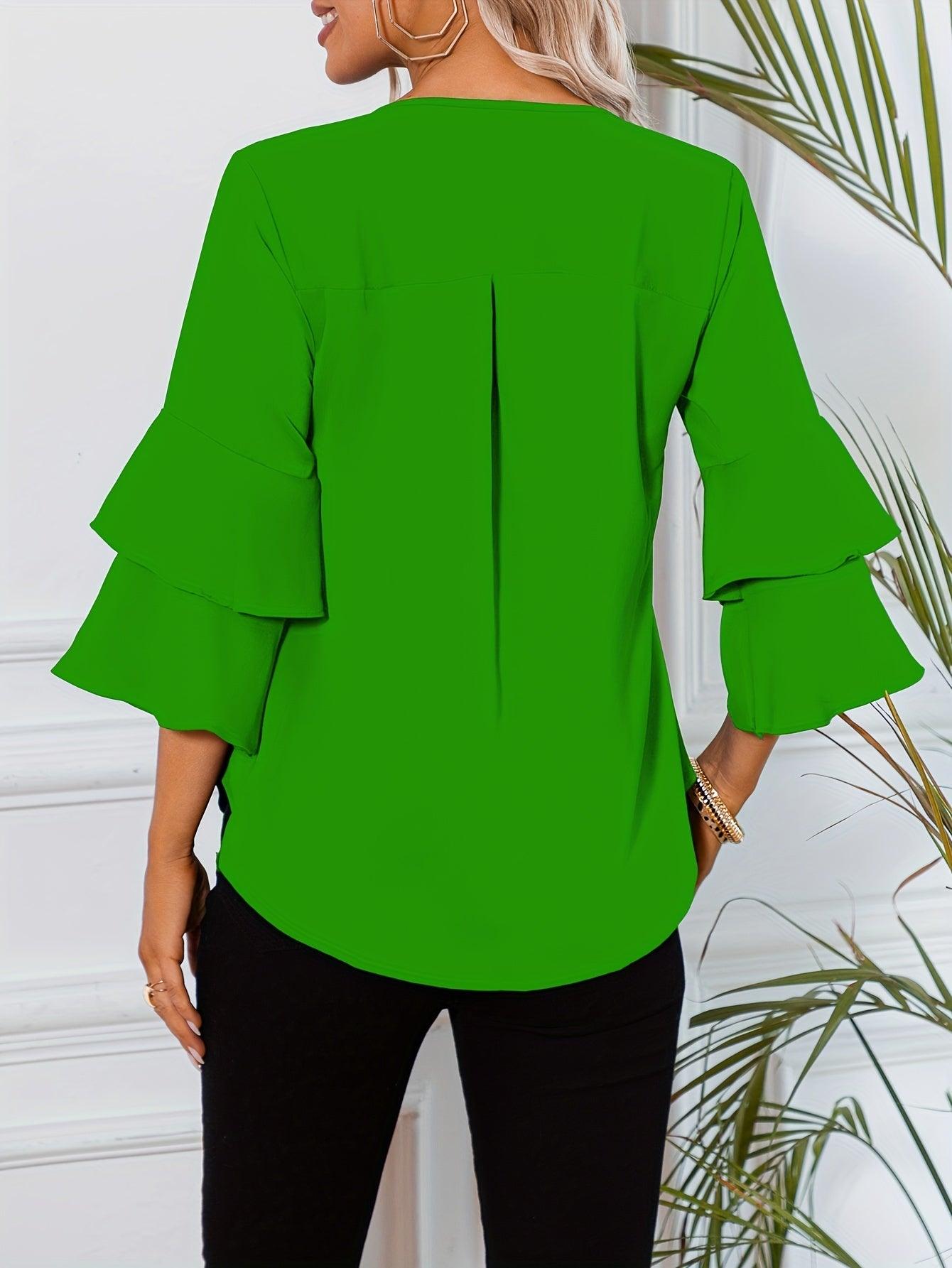 Ruffle Sleeve Blouse With Round Neckline For Women Rebooters Womens Shirts