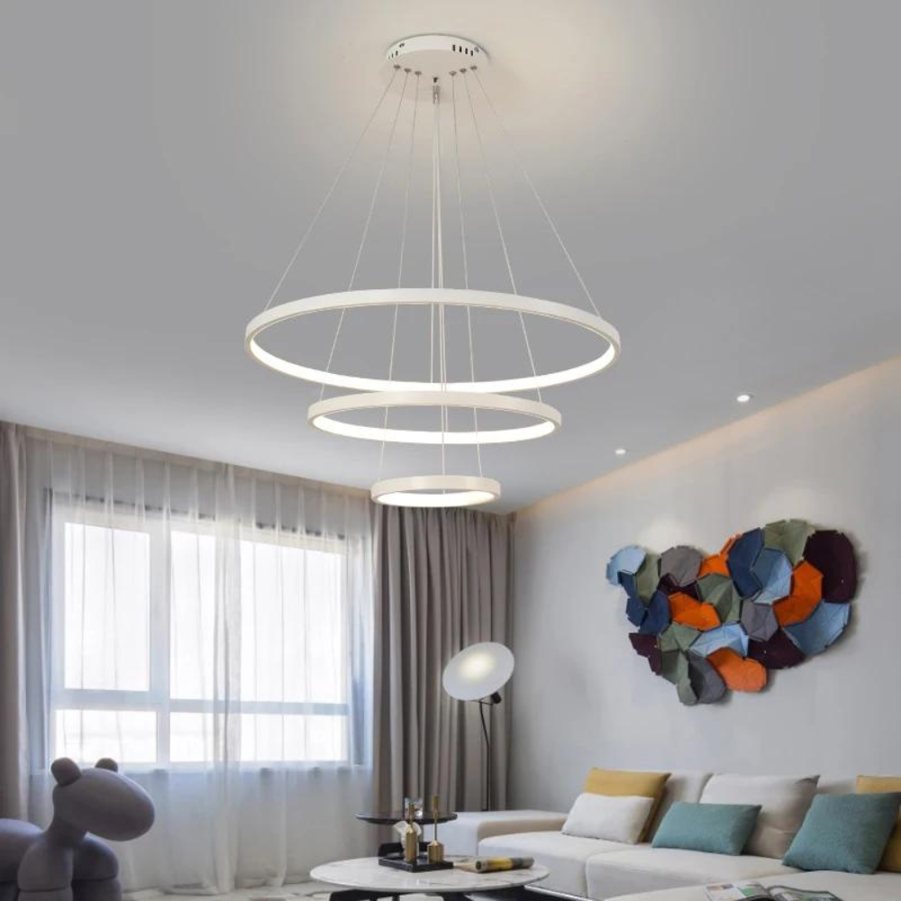 Modern Black And White Metal Ring Chandelier Design | Rebooters - Rebooters