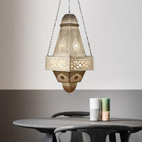 6 Heads Tower Chandelier Lighting Arab Brass Finish Metallic Hanging Ceiling Lamp with Chain - Rebooters