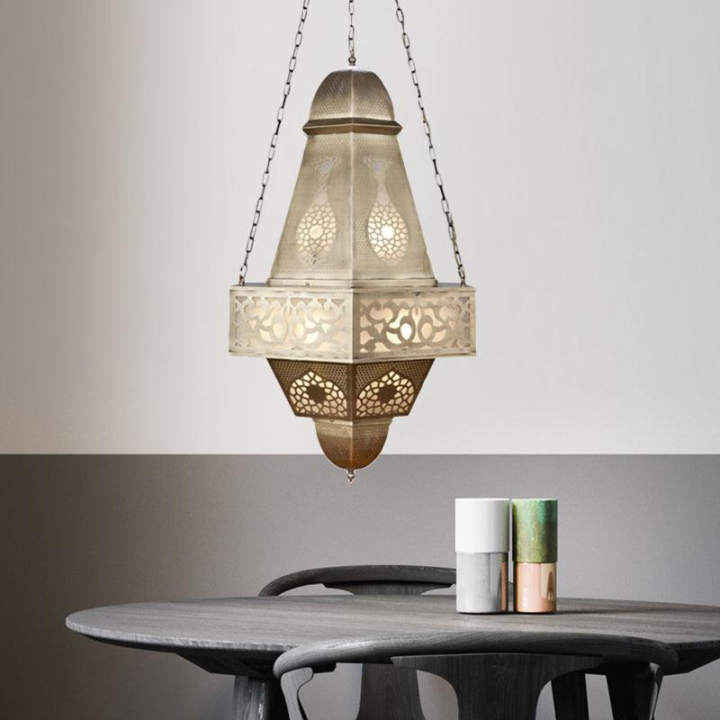 6 Heads Tower Chandelier Lighting Arab Brass Finish Metallic Hanging Ceiling Lamp with Chain - Rebooters