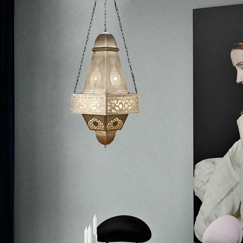 6 Heads Tower Chandelier Lighting Arab Brass Finish Metallic Hanging Ceiling Lamp with Chain - Rebooters