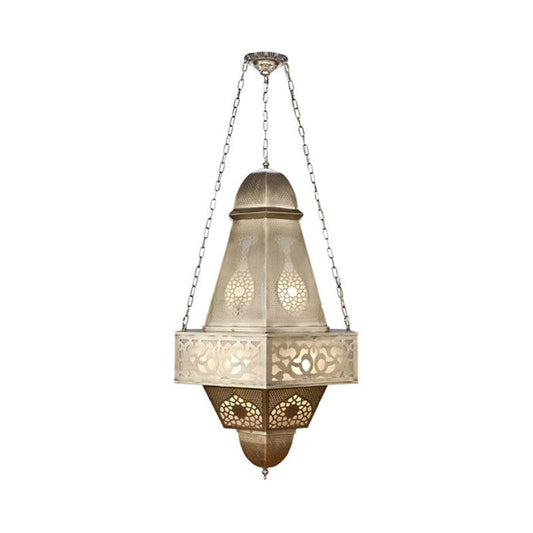 6 Heads Tower Chandelier Lighting Arab Brass Finish Metallic Hanging Ceiling Lamp with Chain - Rebooters
