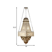 6 Heads Tower Chandelier Lighting Arab Brass Finish Metallic Hanging Ceiling Lamp with Chain - Rebooters