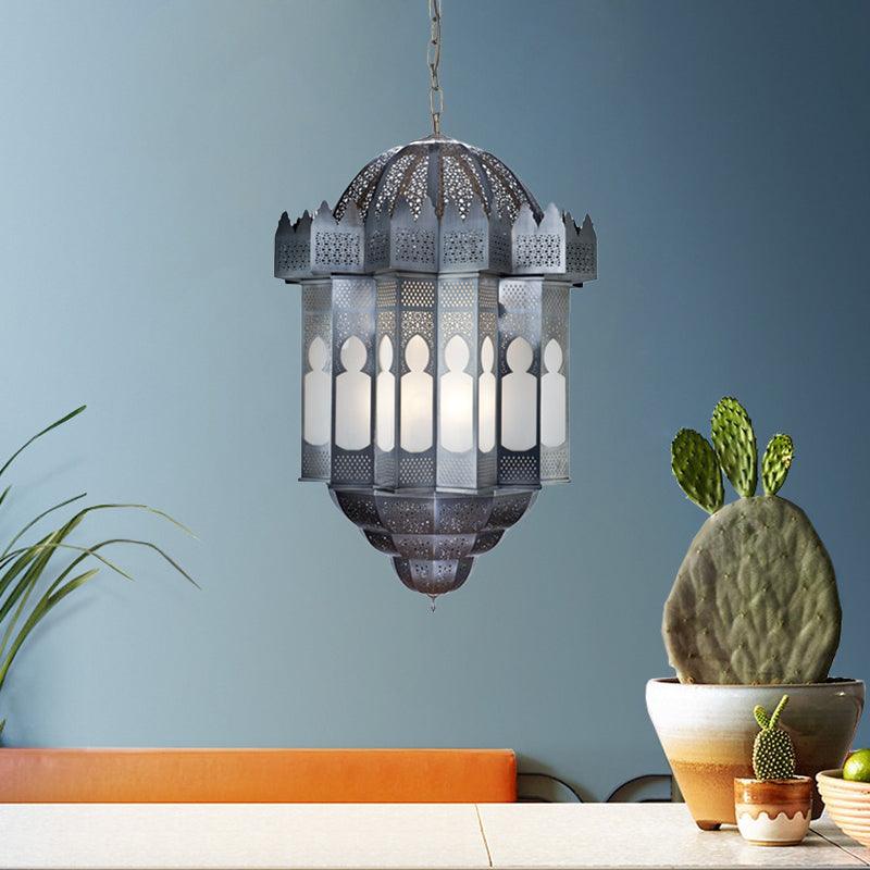 6 Heads Lantern Ceiling Chandelier Art Deco Grey Finish - Rebooters