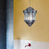 6 Heads Lantern Ceiling Chandelier Art Deco Grey Finish - Rebooters