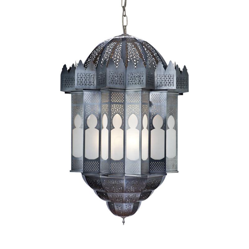 6 Heads Lantern Ceiling Chandelier Art Deco Grey Finish - Rebooters