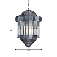 6 Heads Lantern Ceiling Chandelier Art Deco Grey Finish - Rebooters