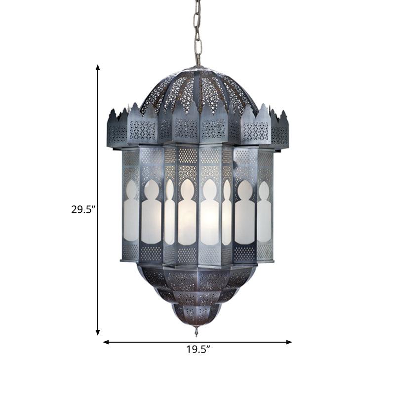 6 Heads Lantern Ceiling Chandelier Art Deco Grey Finish - Rebooters