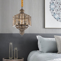 3 Lights Metal Hanging Chandelier Vintage Brass Castle Shape - Rebooters