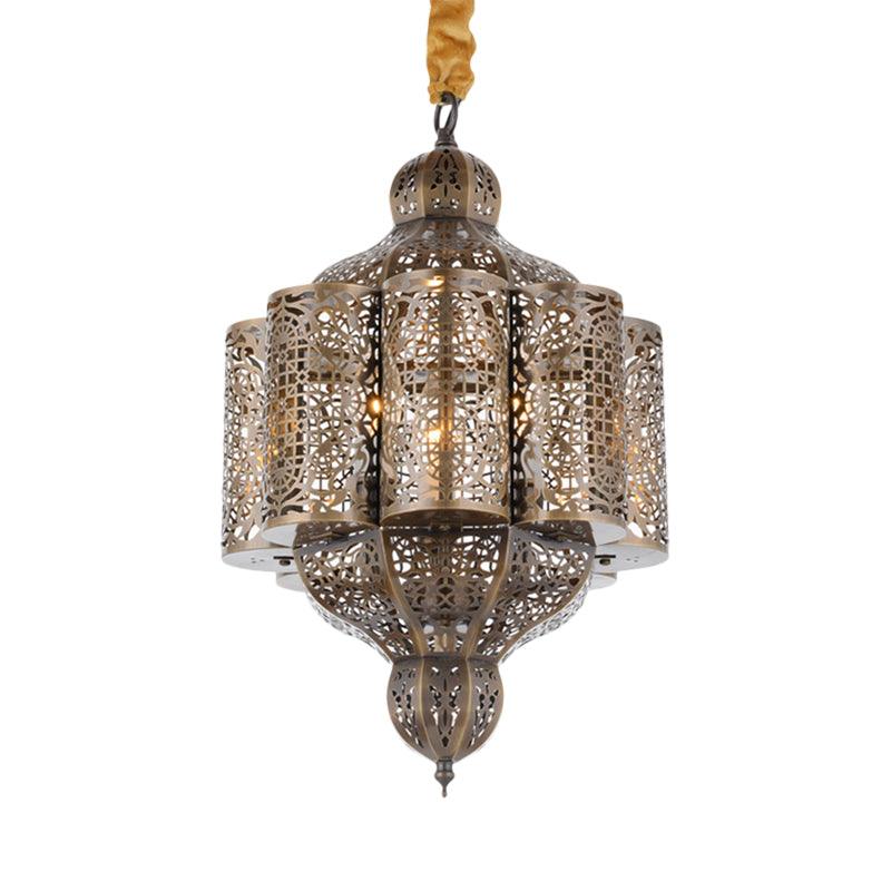 3 Lights Metal Hanging Chandelier Vintage Brass Castle Shape - Rebooters