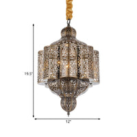 3 Lights Metal Hanging Chandelier Vintage Brass Castle Shape - Rebooters