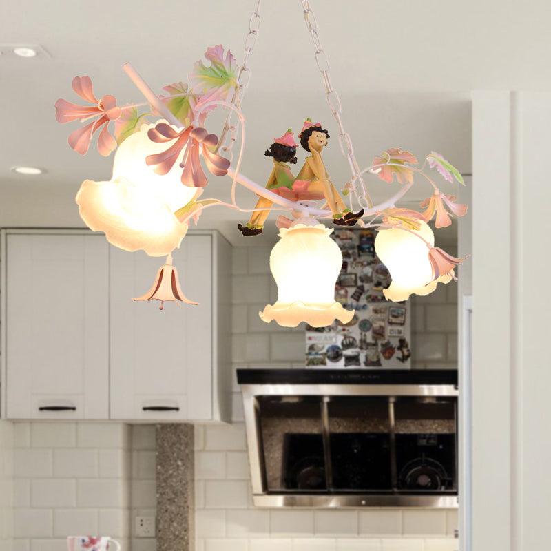 3 Bulbs Flower Chandelier Light Pastoral White Pendant Decor - Rebooters