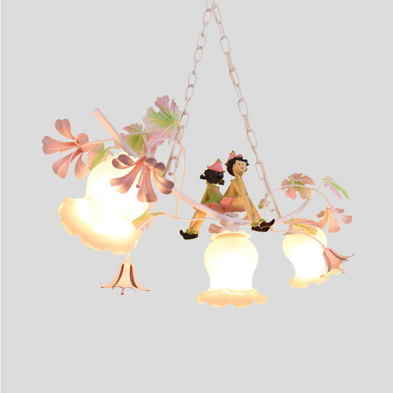 3 Bulbs Flower Chandelier Light Pastoral White Pendant Decor - Rebooters