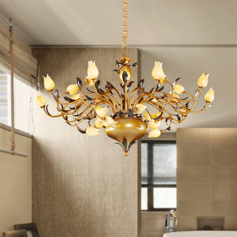 Brass 30 Heads Chandelier Lighting Vintage Metal Tulip LED Pendant Ceiling Light - Rebooters
