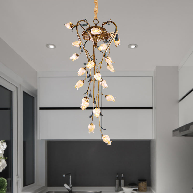 Brass Tulip Hanging Chandelier 21 Lights LED Ceiling Pendant - Rebooters