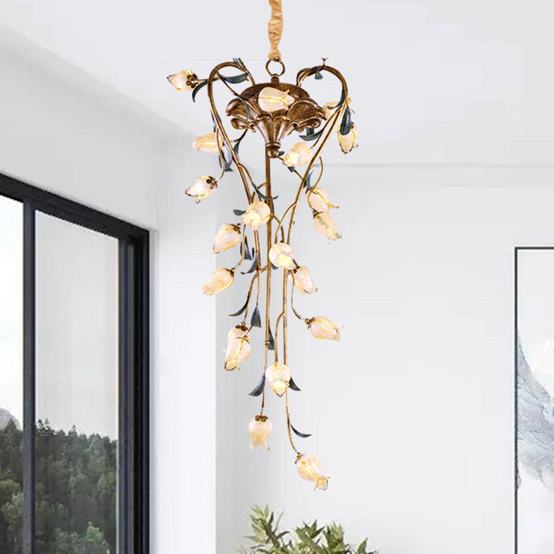 Brass Tulip Hanging Chandelier 21 Lights LED Ceiling Pendant - Rebooters
