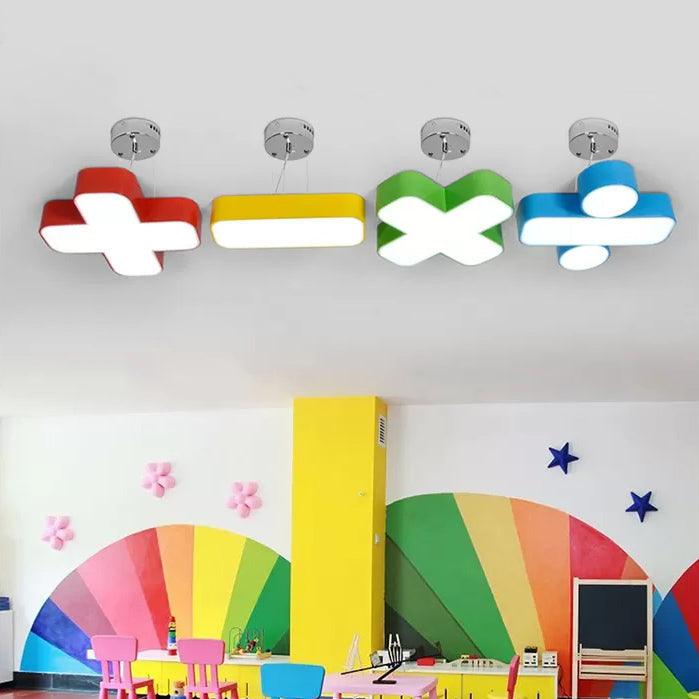 18/24 Inch W Plus Minus Multiply Divide Shape Ceiling Lamp Modern Acrylic LED Mount Chandelier Red Yellow Blue Green Warm White Light - Rebooters