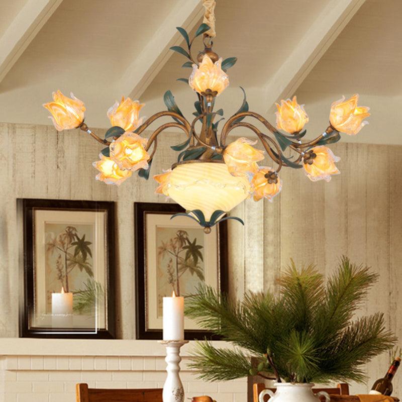 American Flower Chandelier Lighting Fixture 15 Heads Metal LED Ceiling Light in Brass - Rebooters