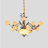 American Flower Chandelier Lighting Fixture 15 Heads Metal LED Ceiling Light in Brass - Rebooters