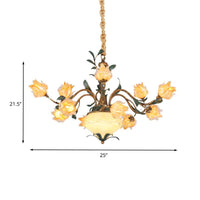 American Flower Chandelier Lighting Fixture 15 Heads Metal LED Ceiling Light in Brass - Rebooters