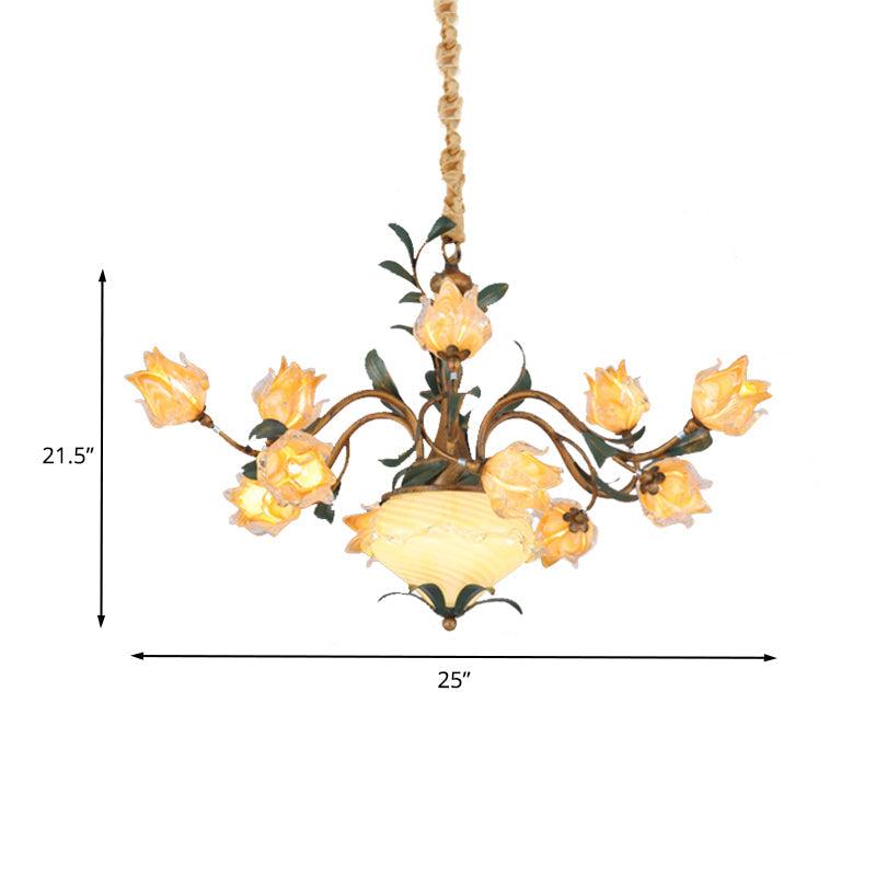American Flower Chandelier Lighting Fixture 15 Heads Metal LED Ceiling Light in Brass - Rebooters