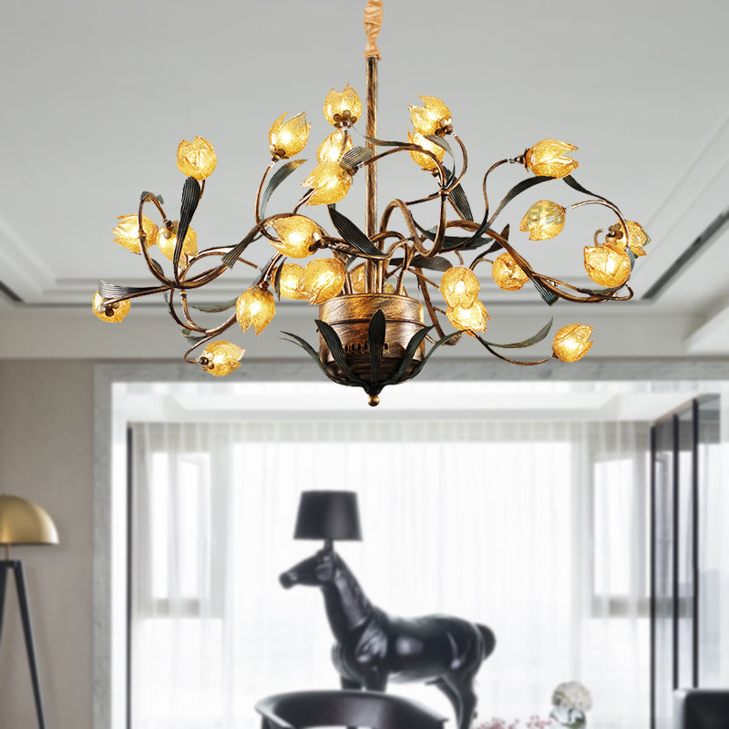 Tulip Metal Chandelier Light Pastoral 25 Bulbs Brass Fixture - Rebooters