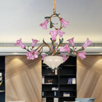 15 Heads Chandelier Lighting American Garden Lily Metal LED Pendant Ceiling Light in Brass - Rebooters