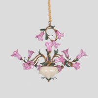 15 Heads Chandelier Lighting American Garden Lily Metal LED Pendant Ceiling Light in Brass - Rebooters