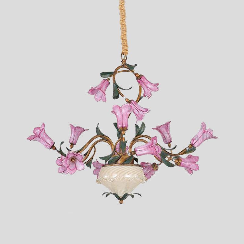 15 Heads Chandelier Lighting American Garden Lily Metal LED Pendant Ceiling Light in Brass - Rebooters