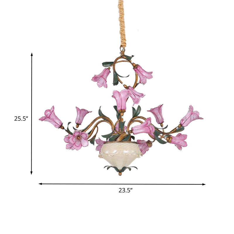 15 Heads Chandelier Lighting American Garden Lily Metal LED Pendant Ceiling Light in Brass - Rebooters