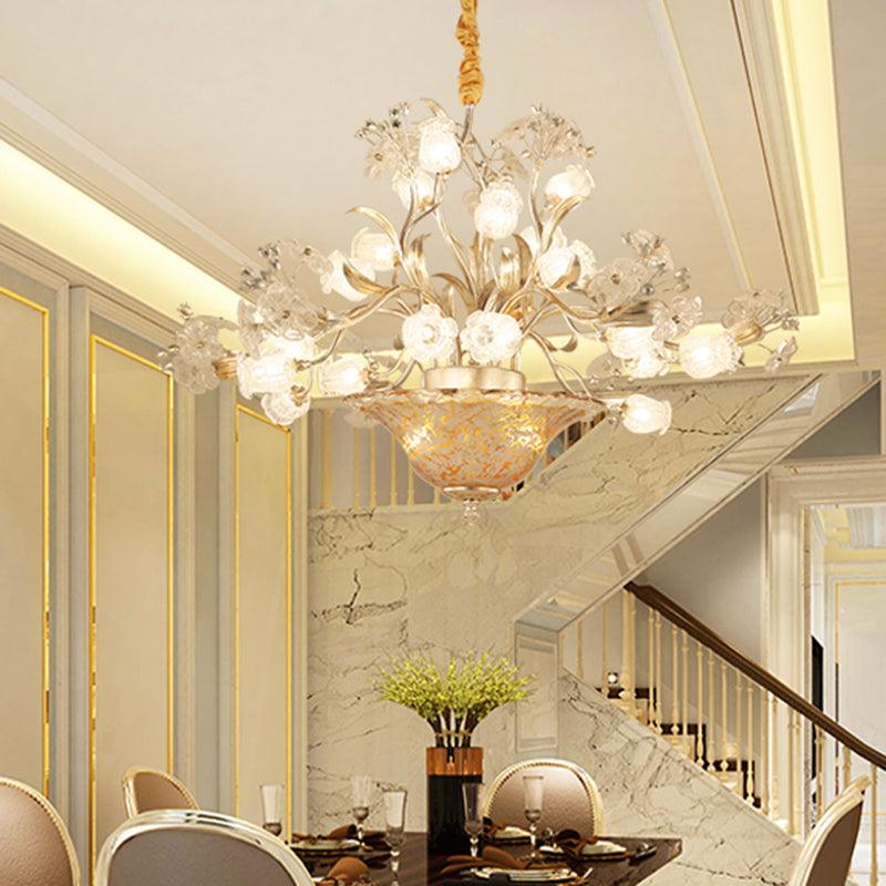 23 Bulbs Metal Chandelier Lamp Countryside Silver Blossom LED Pendant - Rebooters