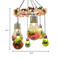 Black 6 Heads Cluster Pendant Industrial Clear Glass Bulb Shape LED Flower Suspension Light - Rebooters
