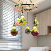 Black 6 Heads Cluster Pendant Industrial Clear Glass Bulb Shape LED Flower Suspension Light - Rebooters