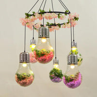 Black 6 Heads Cluster Pendant Industrial Clear Glass Bulb Shape LED Flower Suspension Light - Rebooters