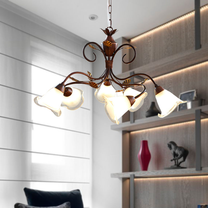 American Flower Chandelier Lamp 6 Lights LED Fixture Brown - Rebooters