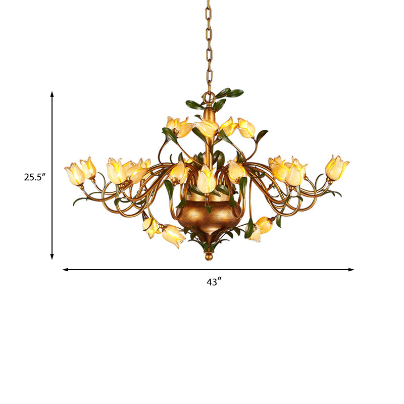 Pastoral Tulip Chandelier Lighting Fixture 12/20/30 Bulbs Metal LED Pendant Ceiling Light in Brass - Rebooters