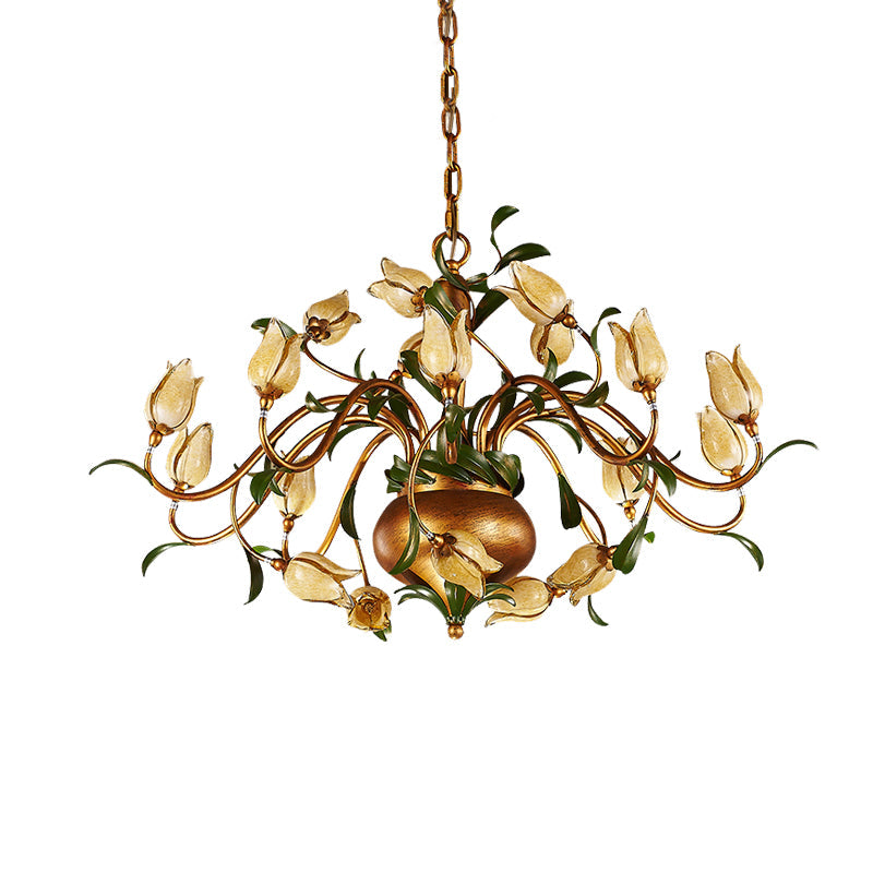 Pastoral Tulip Chandelier Lighting Fixture 12/20/30 Bulbs Metal LED Pendant Ceiling Light in Brass - Rebooters