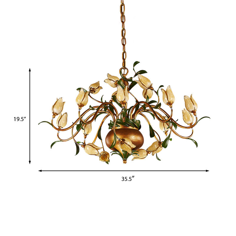Pastoral Tulip Chandelier Lighting Fixture 12/20/30 Bulbs Metal LED Pendant Ceiling Light in Brass - Rebooters
