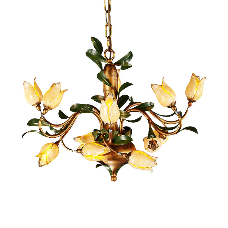 Pastoral Tulip Chandelier Lighting Fixture 12/20/30 Bulbs Metal LED Pendant Ceiling Light in Brass - Rebooters
