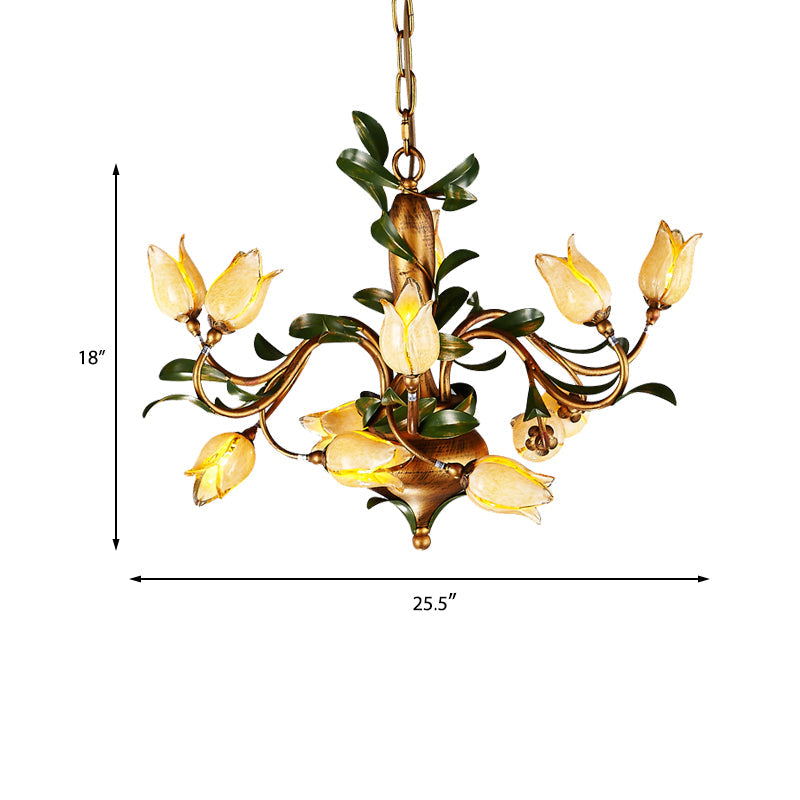 Pastoral Tulip Chandelier Lighting Fixture 12/20/30 Bulbs Metal LED Pendant Ceiling Light in Brass - Rebooters