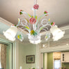 White Glass Rose Chandelier Light Countryside 3 Bulbs - Rebooters