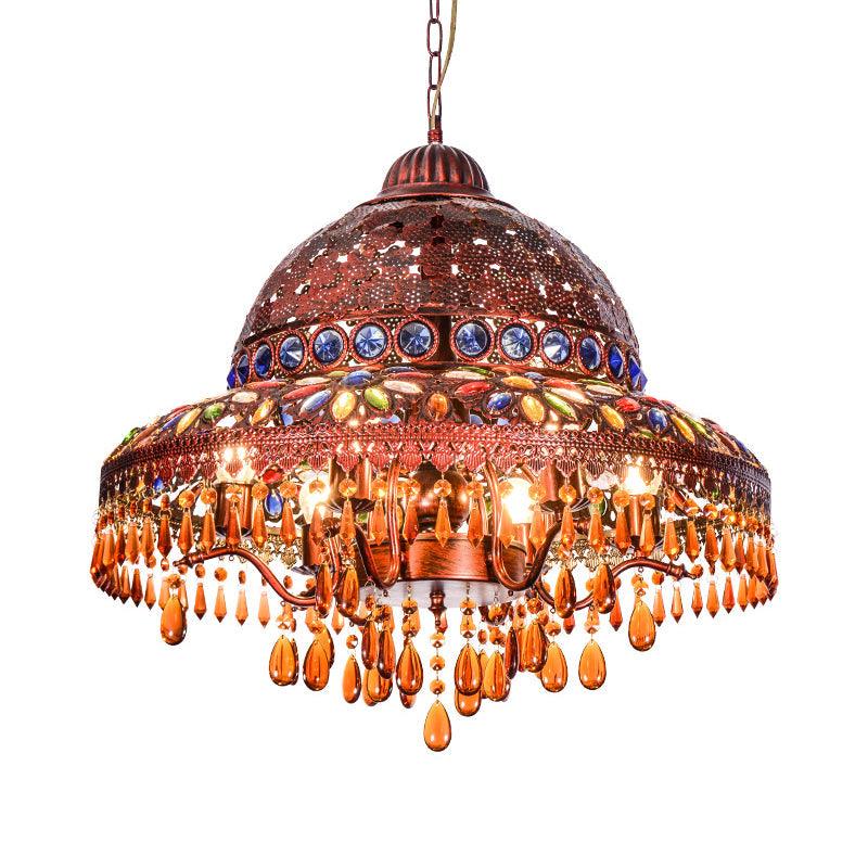 5 Lights Barn Chandelier Light Art Deco Brass Pendant Fixture - Rebooters