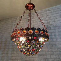 3 Bulbs Metal Chandelier Pendant Light Bohemian Brass Bowl - Rebooters