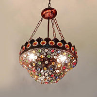 3 Bulbs Metal Chandelier Pendant Light Bohemian Brass Bowl - Rebooters