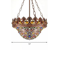 3 Bulbs Metal Chandelier Pendant Light Bohemian Brass Bowl - Rebooters