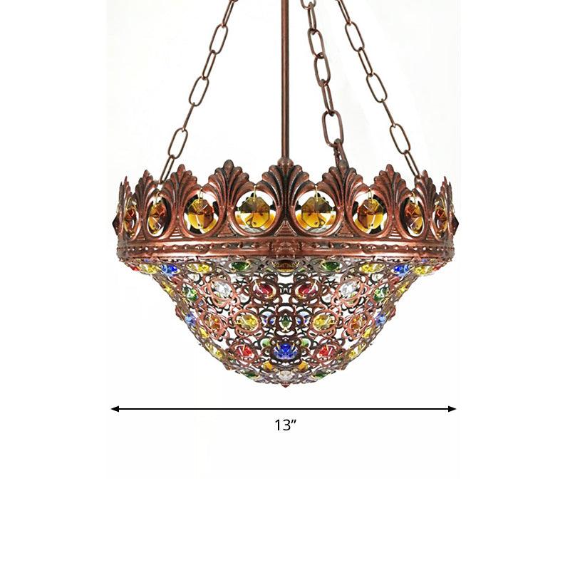 3 Bulbs Metal Chandelier Pendant Light Bohemian Brass Bowl - Rebooters