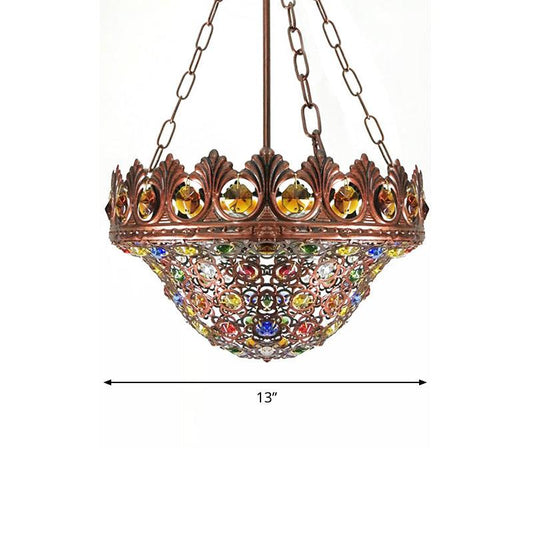 3 Bulbs Metal Chandelier Pendant Light Bohemian Brass Bowl - Rebooters